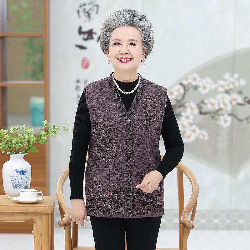 Áo khoác len gile cho người già, áo len trung niên nữ kiểu dáng sang trọng