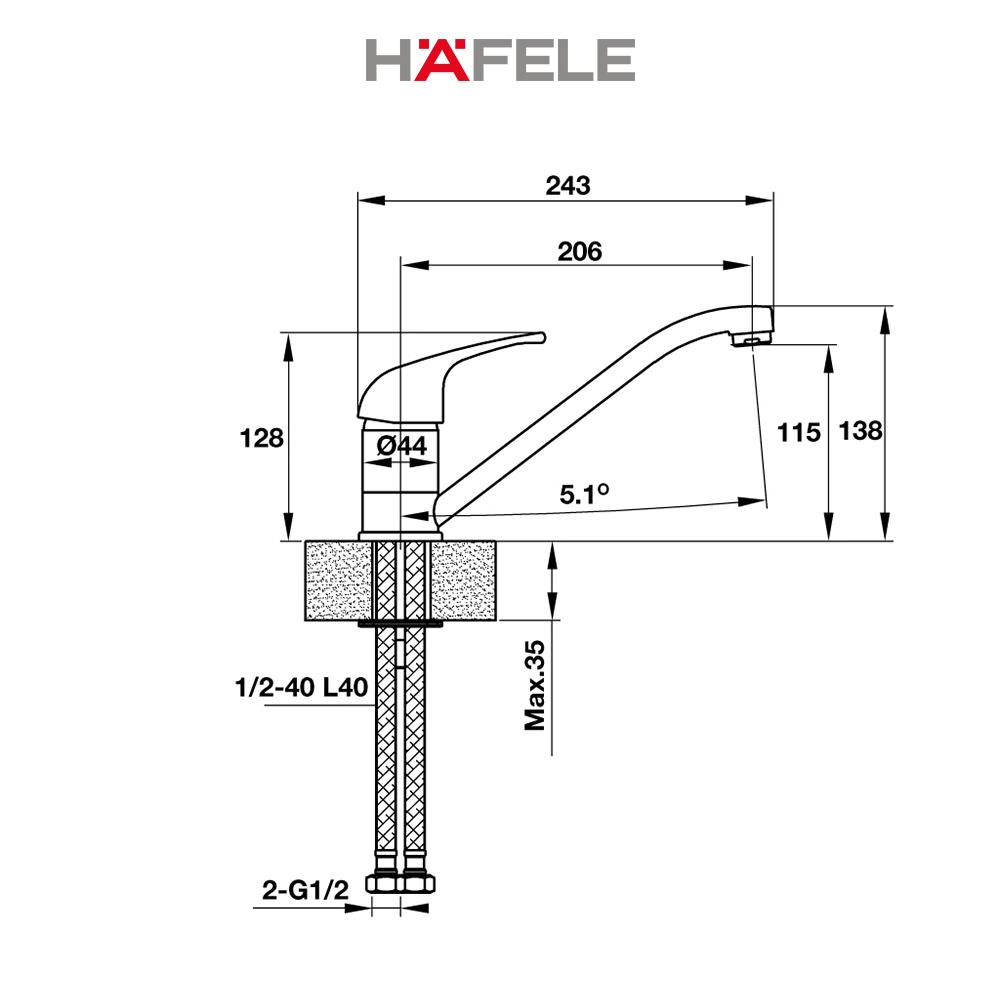 Vòi bếp Hafele HT19-CH1F135 - 570.50.270 (Hàng chính hãng)
