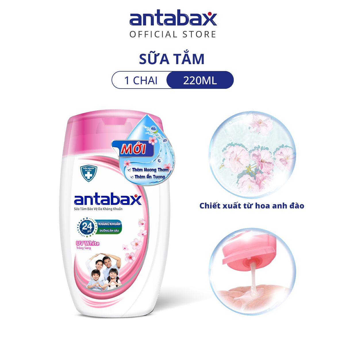 Sữa Tắm Bảo Vệ Da Kháng Khuẩn Antabax UV White Trắng Sáng 220ml