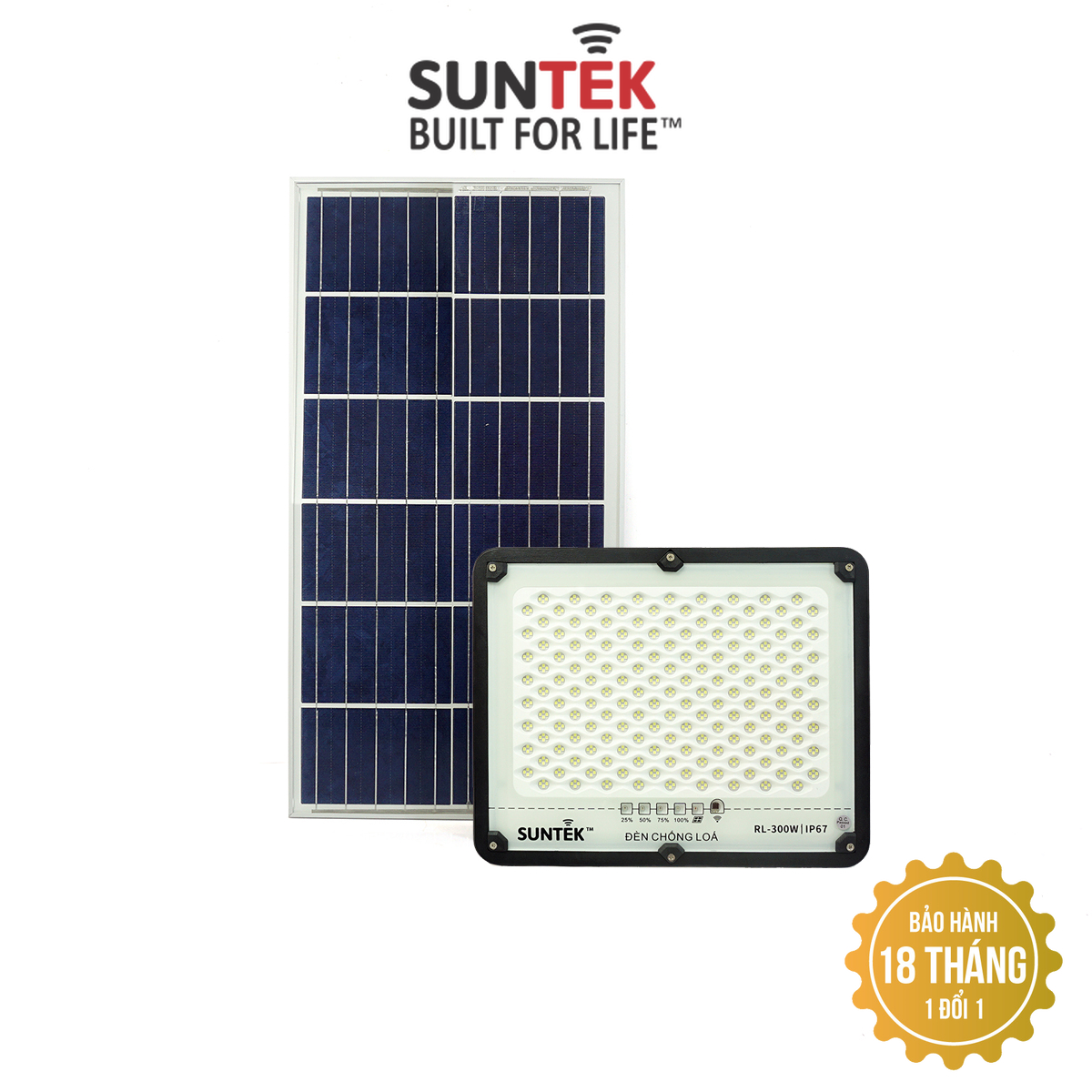 Đèn Pha Chống Lóa Năng Lượng Mặt Trời SUNTEK RL-300W - Sáng suốt đêm  | Tự động Bật/Tắt | Điều khiển Từ Xa | Chống Nước/Bụi/Sét | Tuổi thọ bóng LED 50.000 giờ - Hàng Chính Hãng - Bảo hành 18 tháng 1 đổi 1