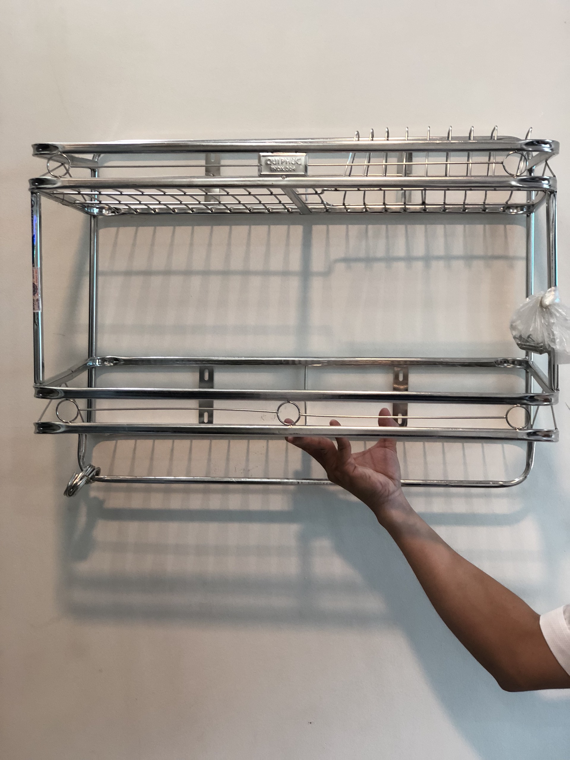 KỆ TREO ĐỂ CHÉN DĨA 2 TẦNG INOX SUS 304 KHÔNG GỈ SÉT