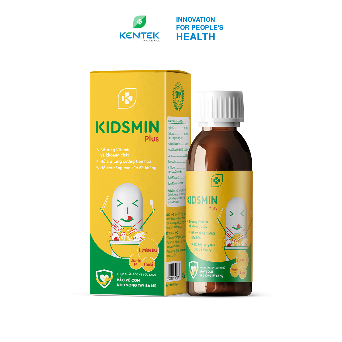 COMBO Ăn Ngon, giúp bé ăn ngon, bổ sung Vitamin C, tăng miễn dịch Siro Kidsmin Plus và Kid C Plus | Kentek Pharma | Chai 100ml 