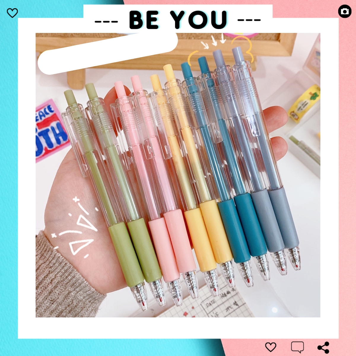 Bút Mực Gel Trong Suốt Cute 0.5mm, Bút Bi Bấm Mực Đen Dễ Thương