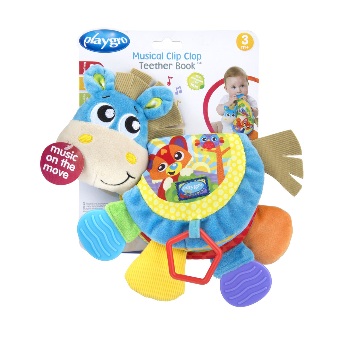 Đồ chơi sách vải kể chuyện có nhạc kèm gặm nướu Playgro Musical Clip Clop Teether Book, cho bé 3-24 tháng