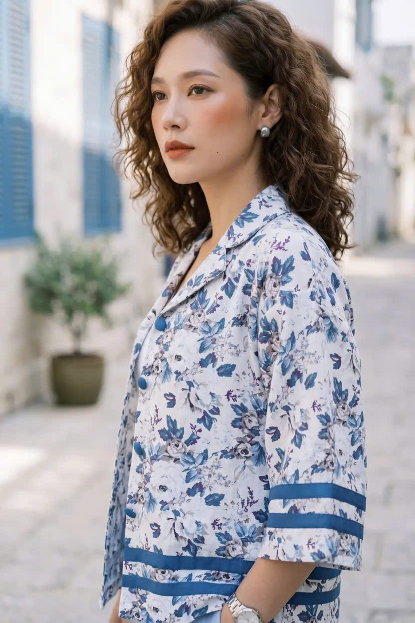 Áo Kiểu Vintage Cổ Ve Linen Hoa Mẫu Đơn Top252 Thời trang Hity