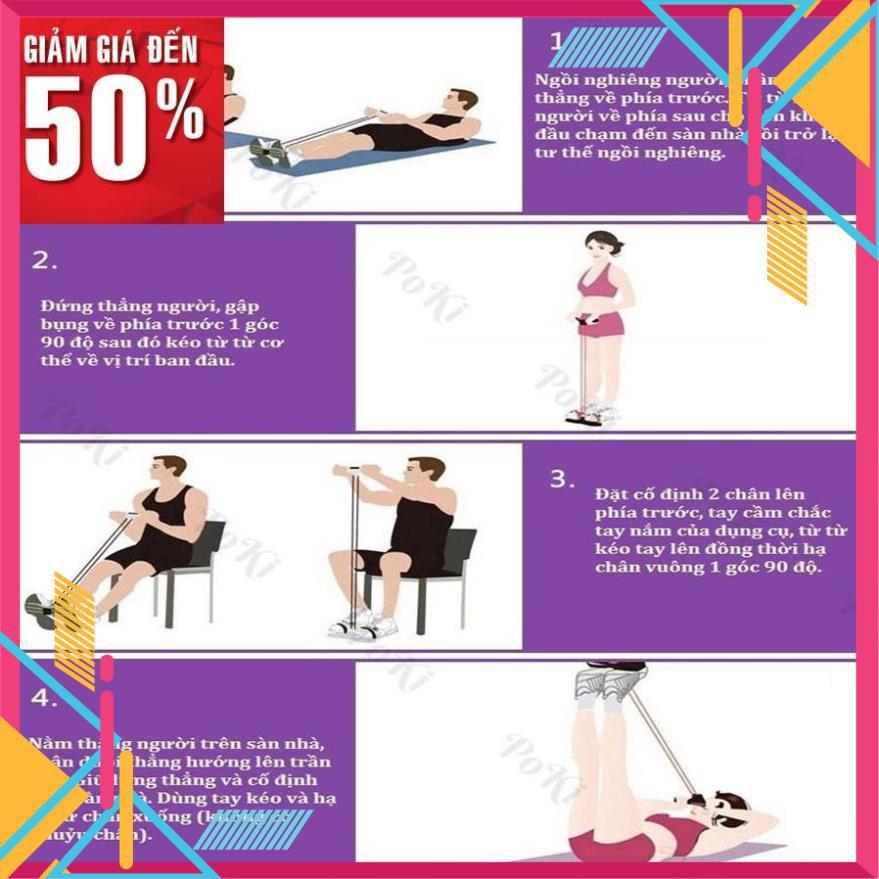 Dây kéo tập cơ bụng lưng tummy đa năng 4 ống đàn hồi hỗ trợ gym gập tại nhà giúp cho dáng chuẩn vòng eo thon