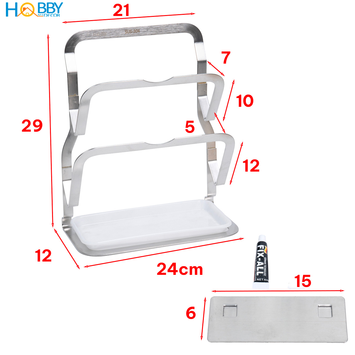 Giá treo nắp vung thớt 2 tầng inox 304 dán tường Hobby Home Decor TT13