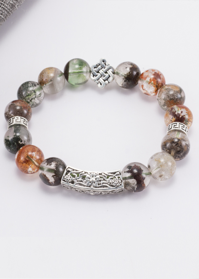 Vòng Thạch Anh Ưu Linh Đa Sắc Phối Charm Kết Đồng Tâm Bạc Ngọc Quý Gemstones