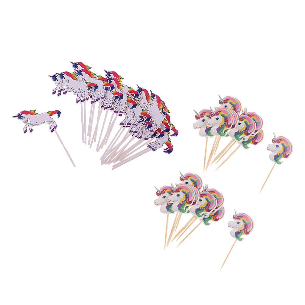 34pcs Set Unicorn Cupcake Picks Cake Topper Food Picks for Kids Party