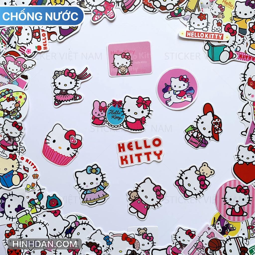 Sticker HELLO KITTY - Dán Trang Trí - Chất Liệu PVC Cán Màng Chất Lượng Cao Chống Nước, Chống Nắng, Không Bong Tróc Phai Màu