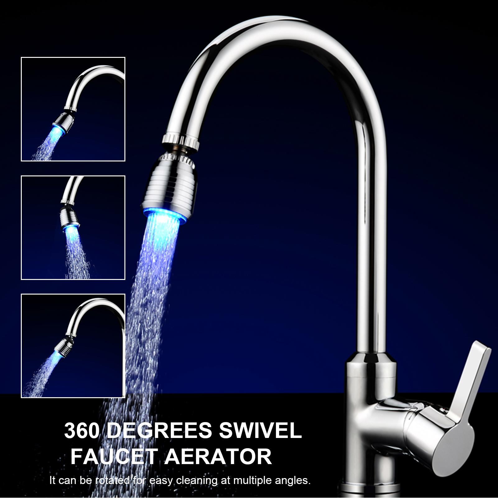 Vòi nước sục khí với ánh sáng 7 màu thay đổi xoay 360 độ, vòi nhà bếp, nhà vệ sinh