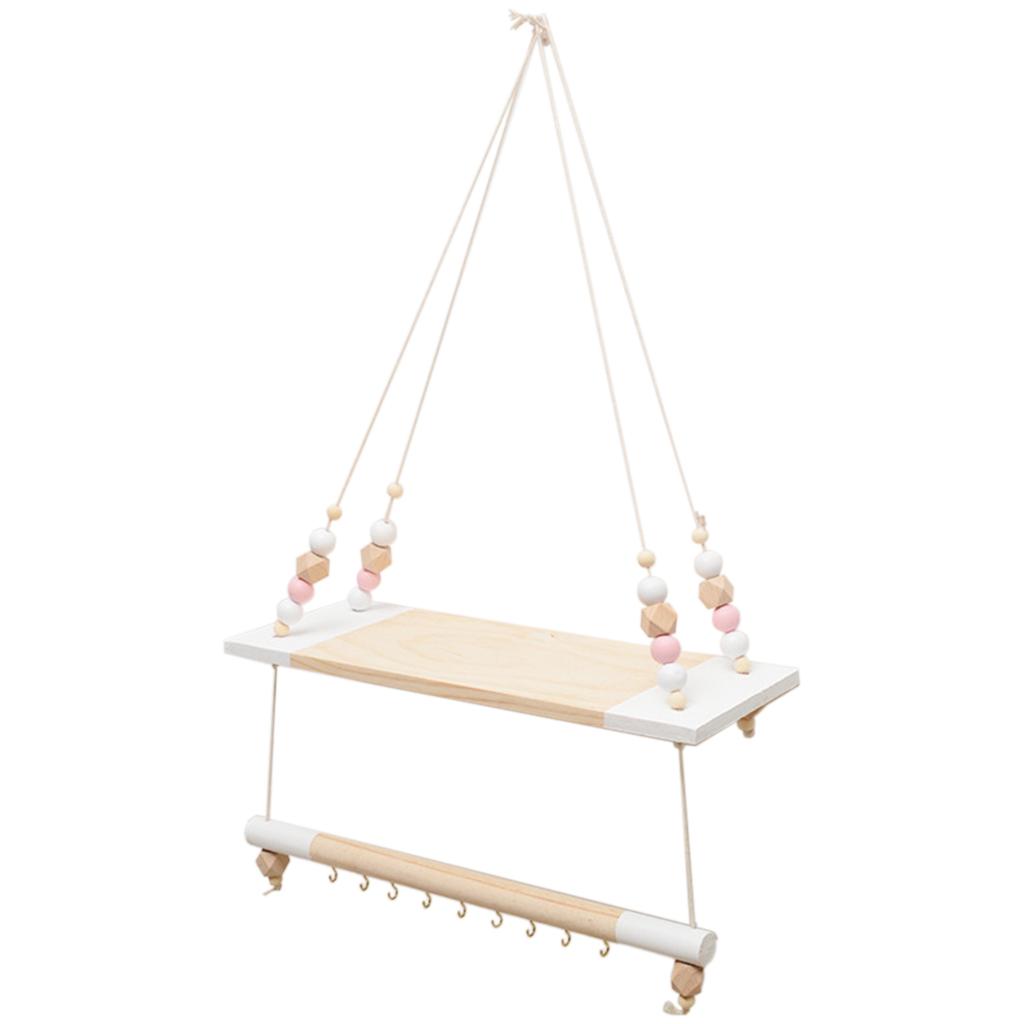 Wooden Wall Shelf With Hooks  Organizer Hanging Mount Clothes