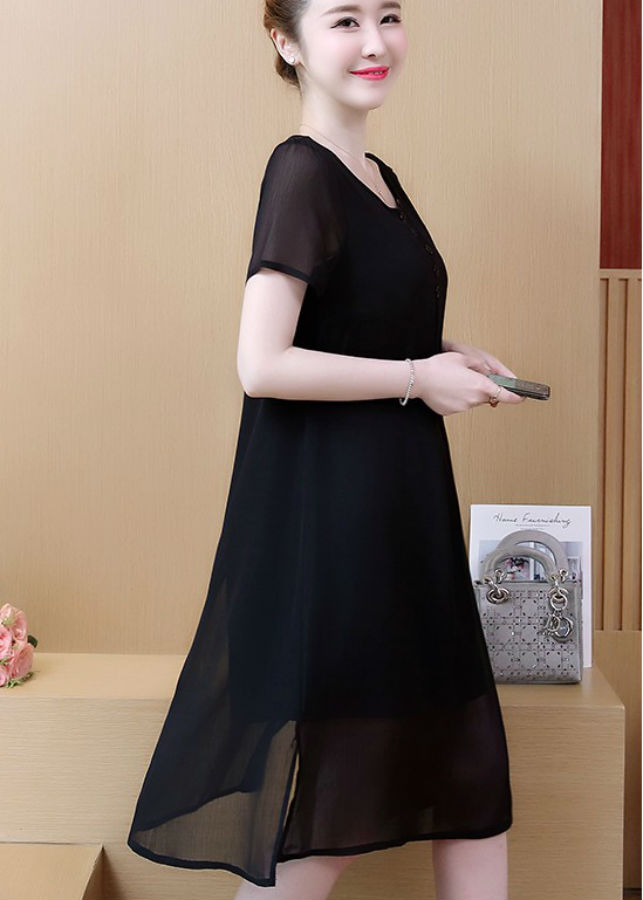 Đầm Suông Nữ Trung Niên Phối Nút LB-07