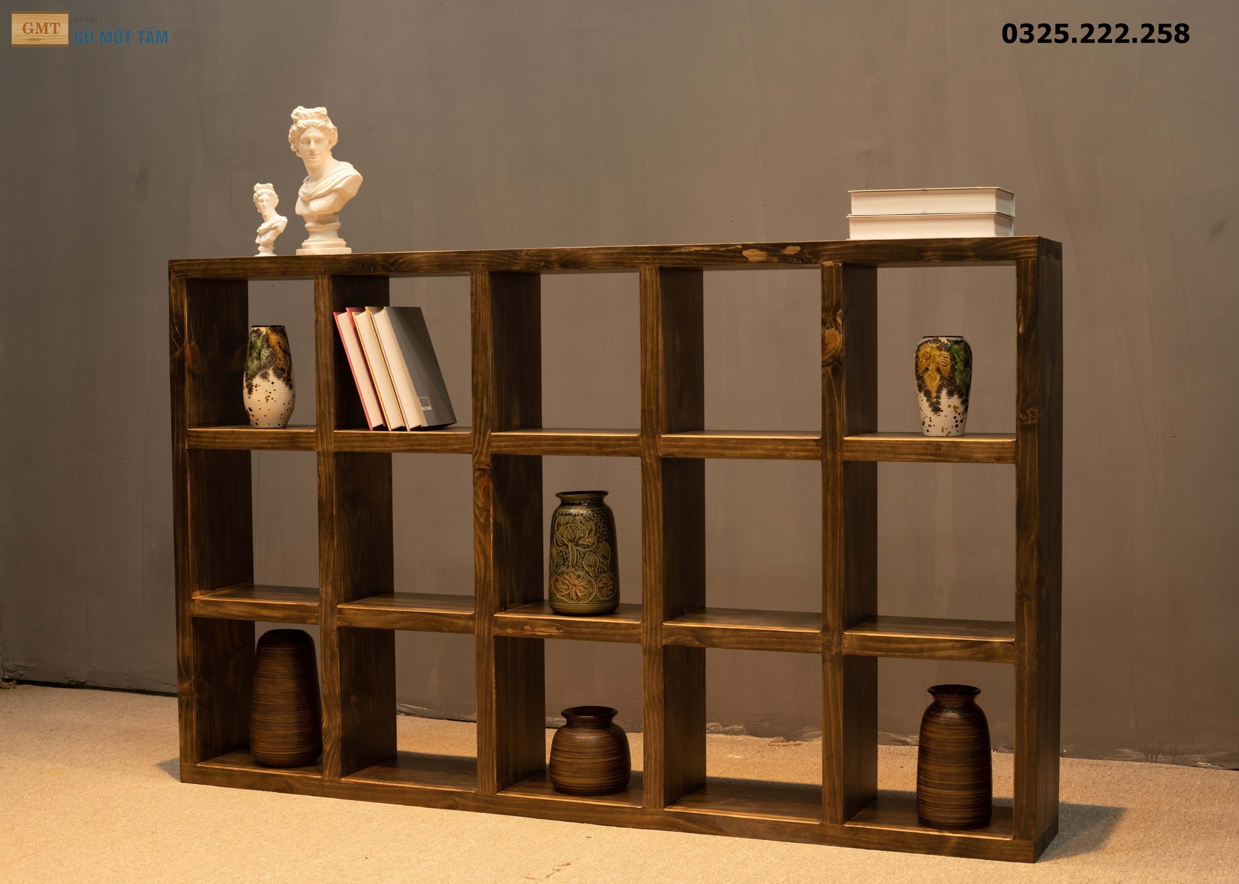 Kệ gỗ đa năng, kệ sách đa năng gỗ tự nhiên cao 1,49m rộng 91cm sâu 22,5cm