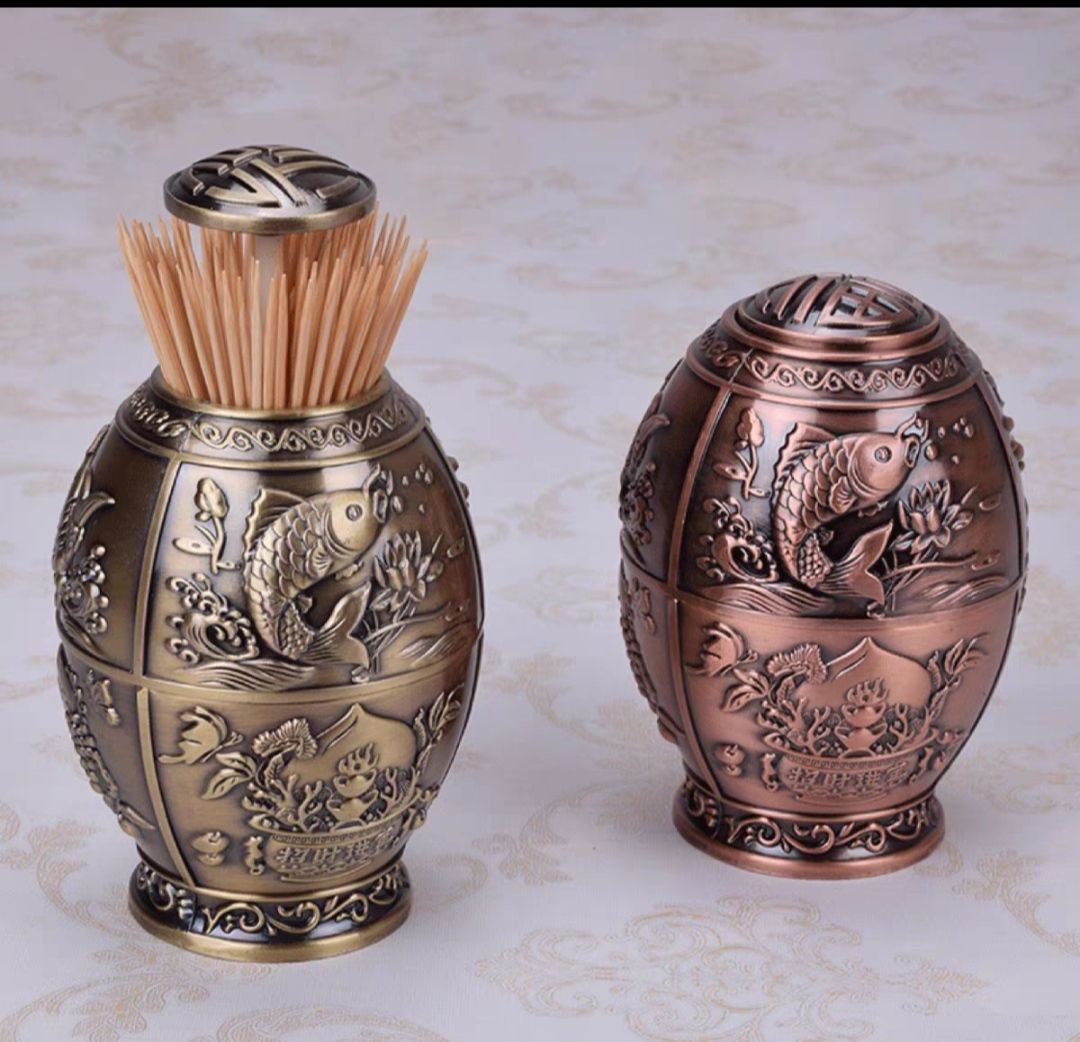 combo lọ tăm và gạt tàn hợp kim phong cách cổ