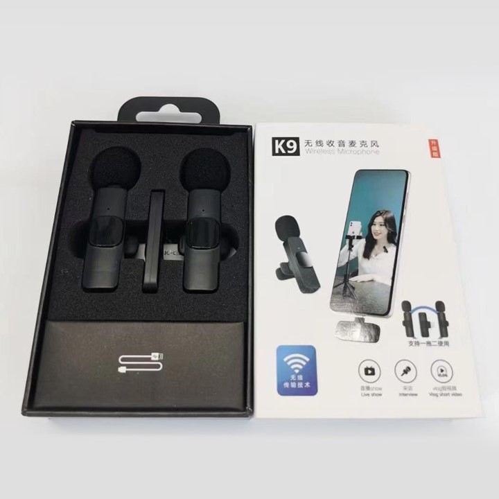 Bộ Micro Thu Âm Không Dây K9 Khử Tiếng Ồn Để Livestream Ghi Âm Quay Video Cổng Type C