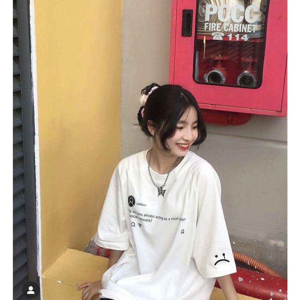 Áo phông Sadboiz tay lỡ Unisex form rộng nam nữ vải cotton co dãn, Áo thun sad boiz sadtagram thêu logo mặt mếu