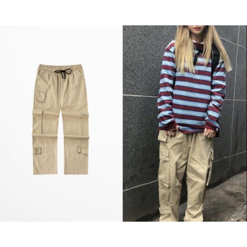 Quần kaki túi hộp phối dây unisex ulzzang - ẢNH THẬT