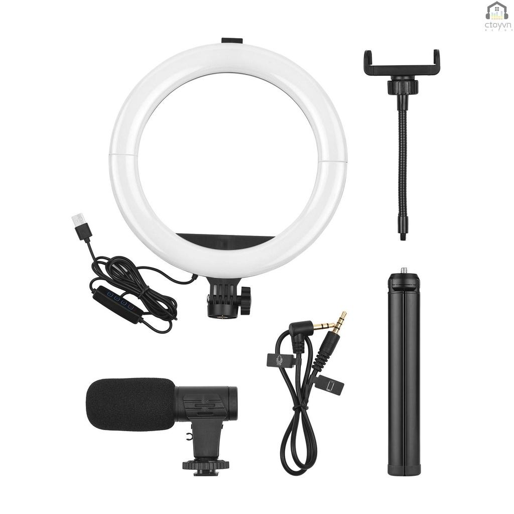 Vòng đèn LED 128 bóng 10 inch 3000K-6500K 10 cấp độ sáng tùy chỉnh có thể gấp gọn kèm giá đỡ điện thoại