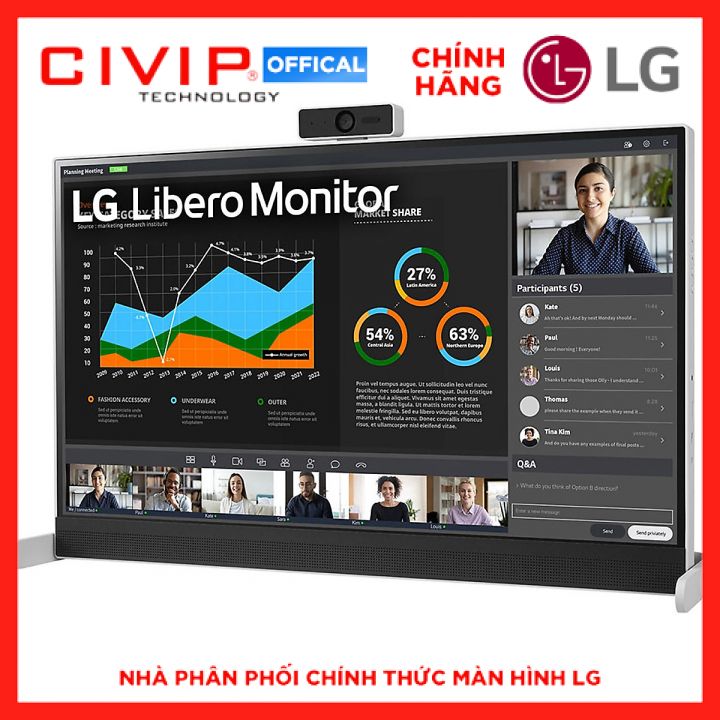 Màn hình máy tính LG QHD Libero 27 inch 27BQ70QC - tích hợp webcam Full HD, chân đế linh hoạt có thể để bàn hoặc treo tường - Hàng chính hãng