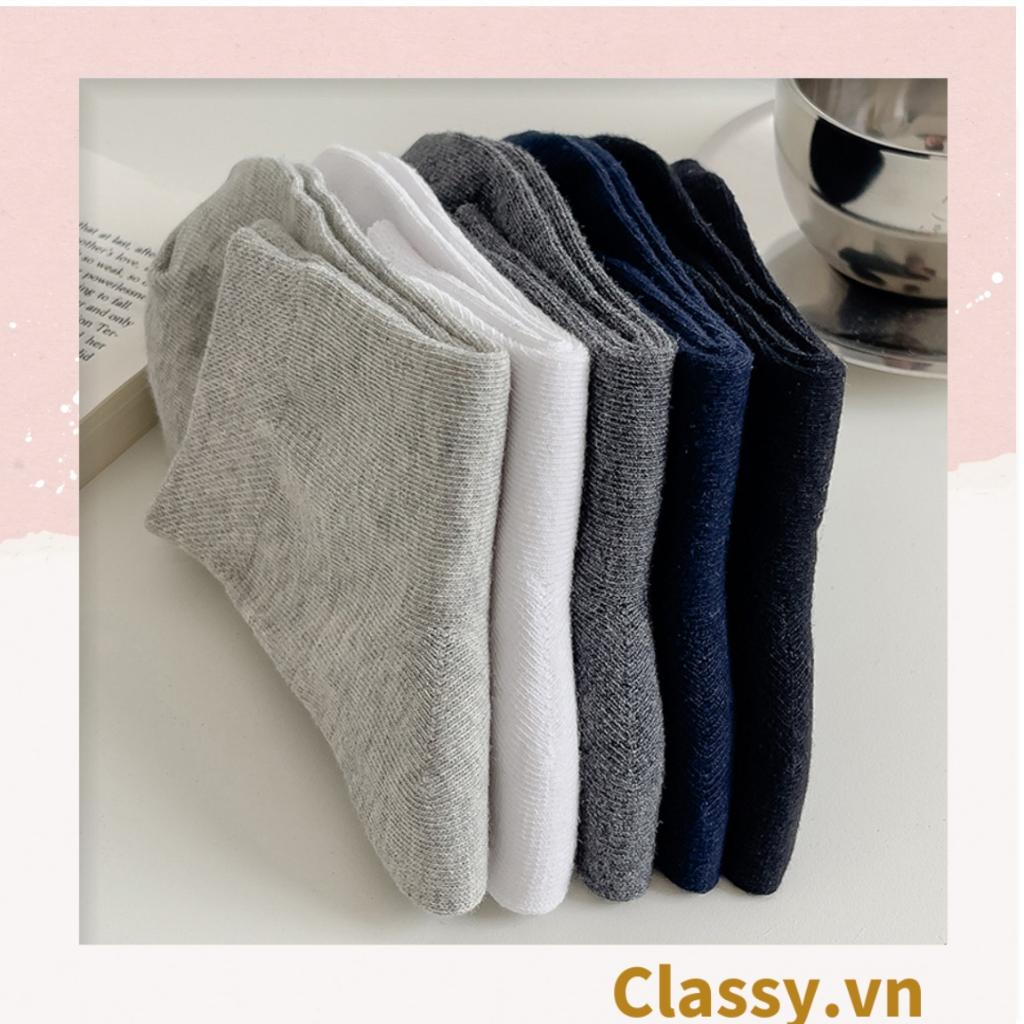 Tất cổ cao Classy,  vớ cổ cao chất liệu dệt kim, vải trơn 4 mùa màu basic G1405