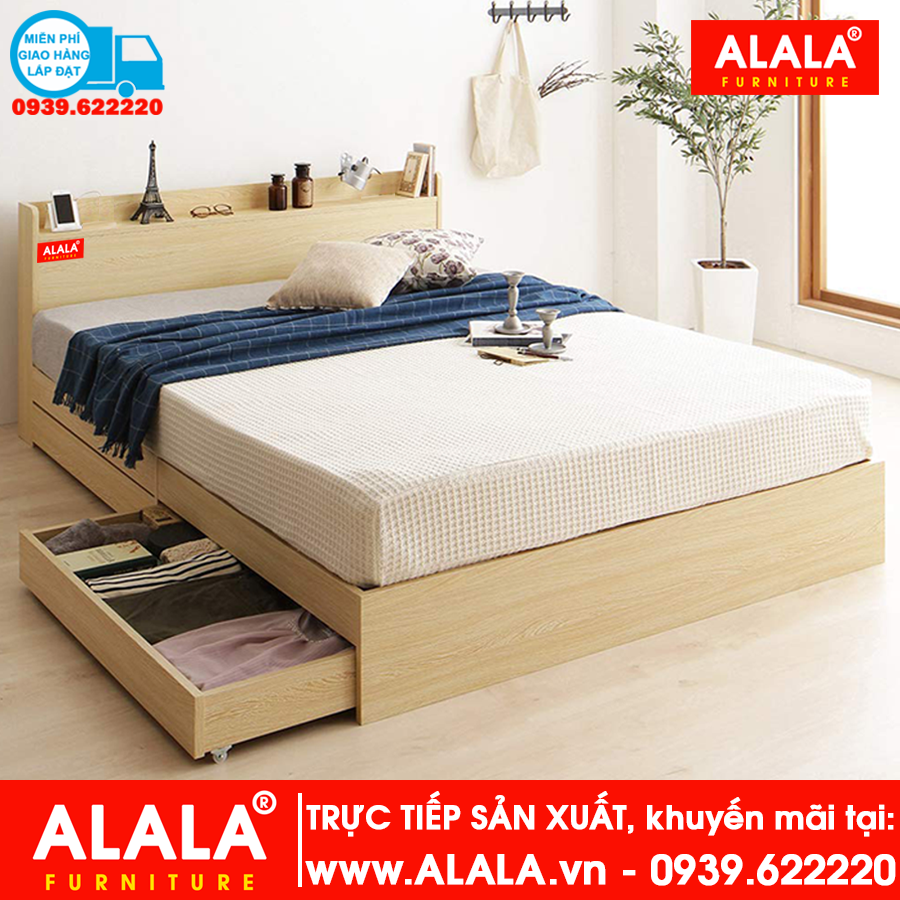 Giường ngủ ALALA01 (1m4x2m) gỗ HMR chống nước - www.ALALA.vn® - Za.lo: 0939.622220