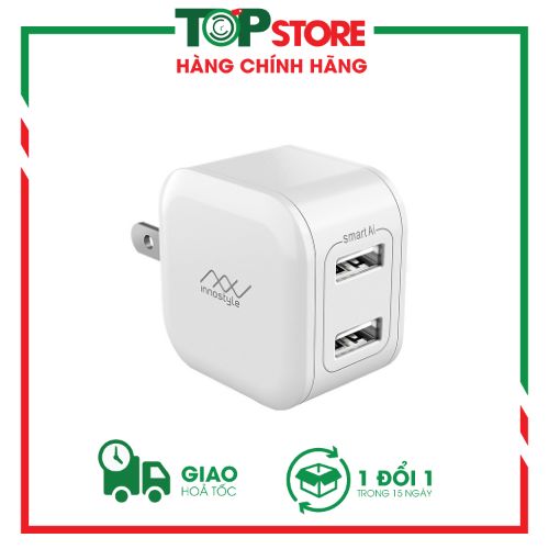 Adapter Sạc 2 Cổng 12W Innostyle Minigo 2 Tích Hợp Smart AI Charging - Hàng Chính Hãng