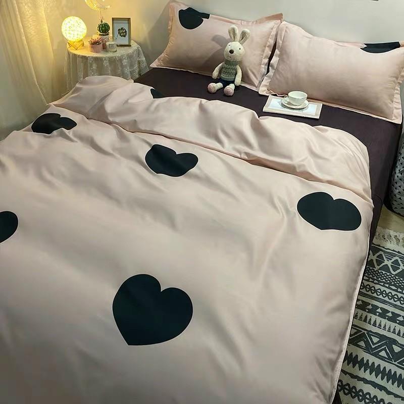 Bộ Chăn Ga Poly Tim Nâu, Mẫu mới về , Vải không phai , Không xù