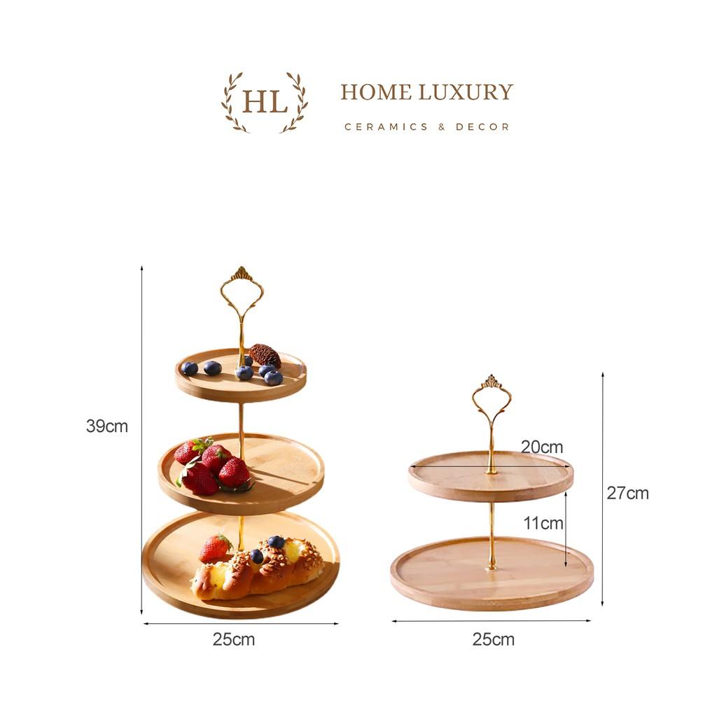 Đĩa ba tầng gỗ tre cao cấp | Đĩa 2, 3 tầng đựng bánh, hoa quả...chuyên dụng cho sự kiện, tiệc cưới | Kệ bánh