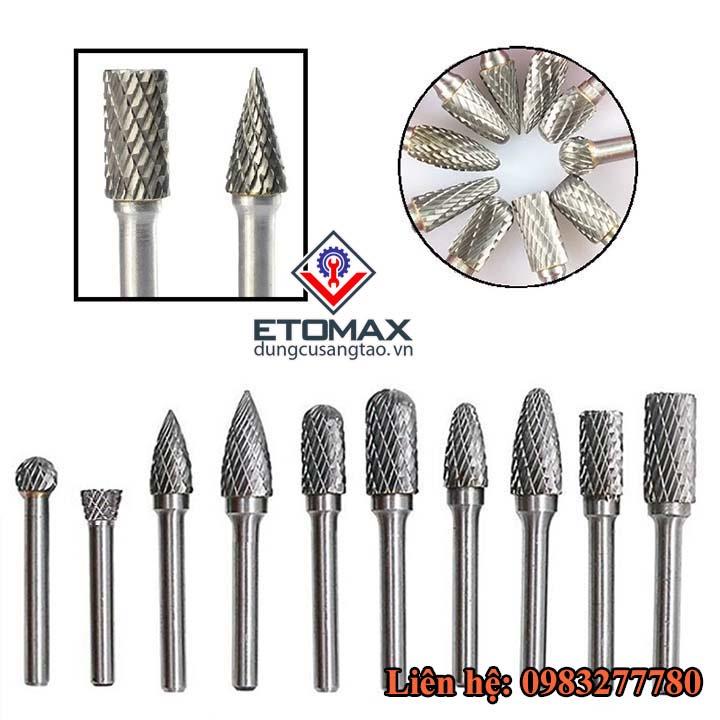 Bộ 10 Mũi Khắc, Mài Làm Lũa Vonfram Trục 6mm Siêu Cứng