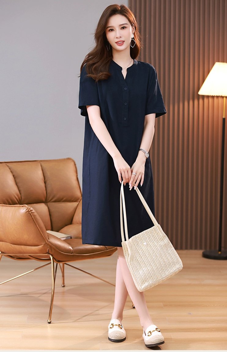 Hàng sẵn Đầm nữ linen nữ tính nhẹ nhàng, lịch thiệp, tao nhã màu xanh đen da199