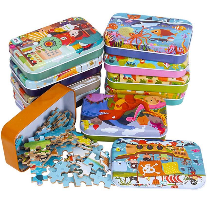 Đồ Chơi Xếp Hình Hộp Sắt Tranh Ghép Hình Puzzle 60 Mảnh Gỗ Cho Bé Phát Triển Trí Tuệ