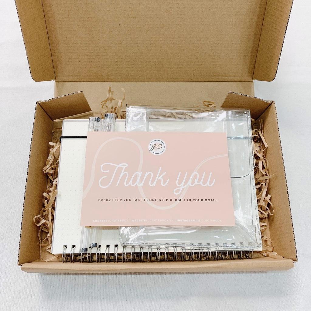 Essential Box Ver. 1 - Stationery Gift Box - Bút Brush Calligraphy, Sổ Dot Grid, Giấy Note Caro Ô Vuông, Túi Bút Dẻo Tro