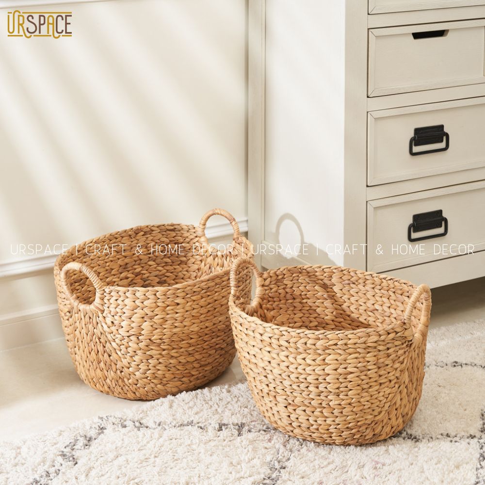 Giỏ lục bình đan đựng đồ URSPACE hình ovan có quai cầm đựng sách báo đồ chơi/ HYACINTH STORAGE CURVED BASKET