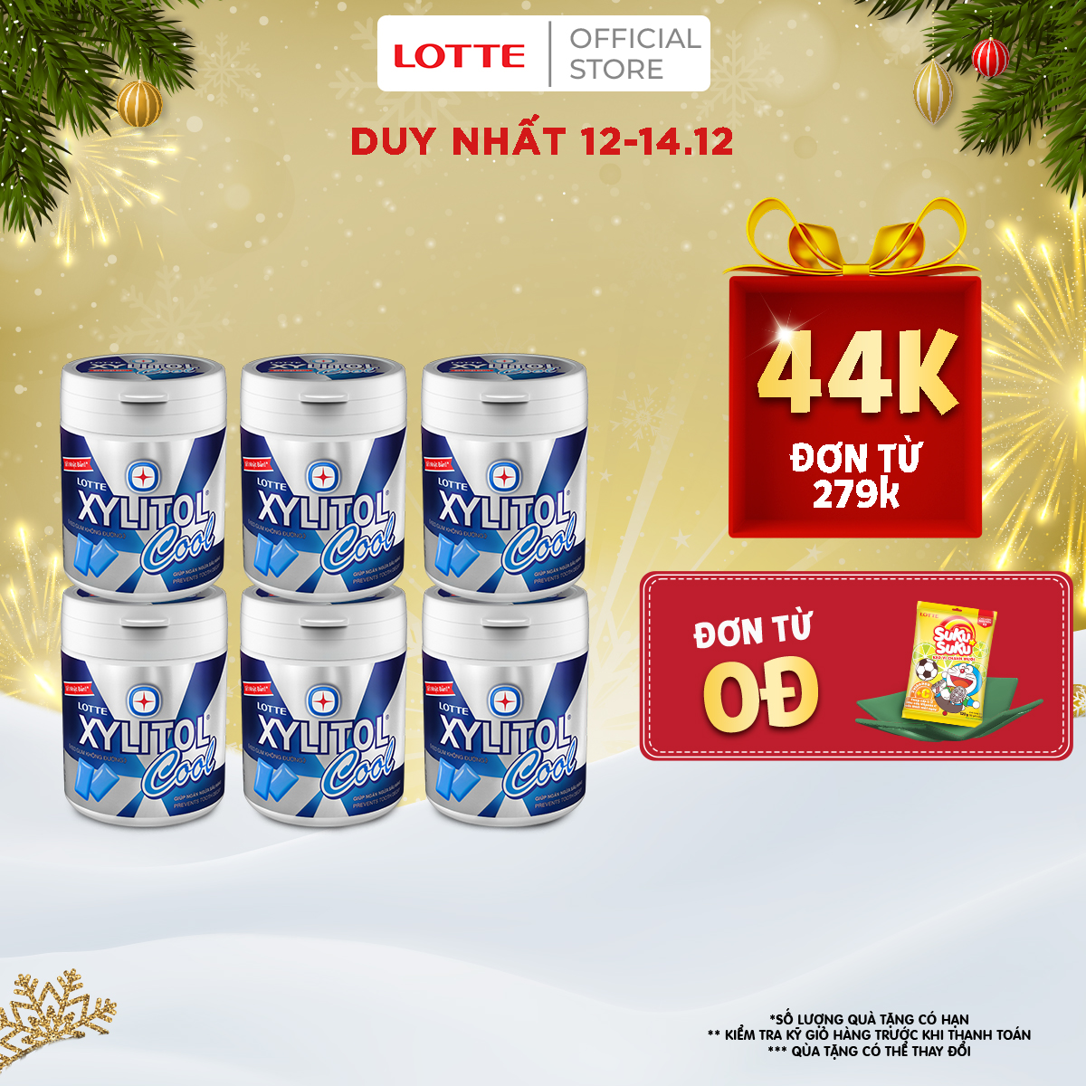 Combo 6 hũ Kẹo gum không đường Lotte Xylitol Cool 130,5 g