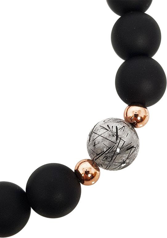Vòng Tay Đá Nham Thạch Mix Thạch Anh Tóc Đen Mệnh Thủy Charm Quả Cầu Xanh Laliz NR.02
