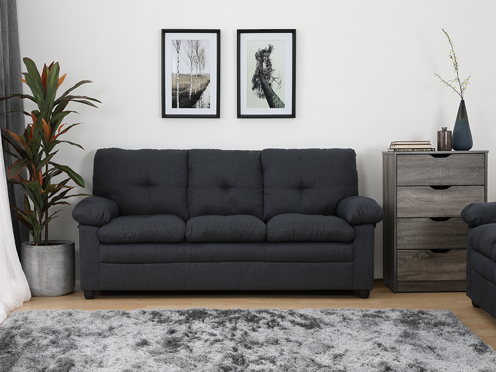 Ghế sofa 3 chỗ AUGUSTA khung gỗ, đệm bọc vải cao cấp xám đậm | Index Living Mall -  Phân phối độc quyền tại Việt Nam