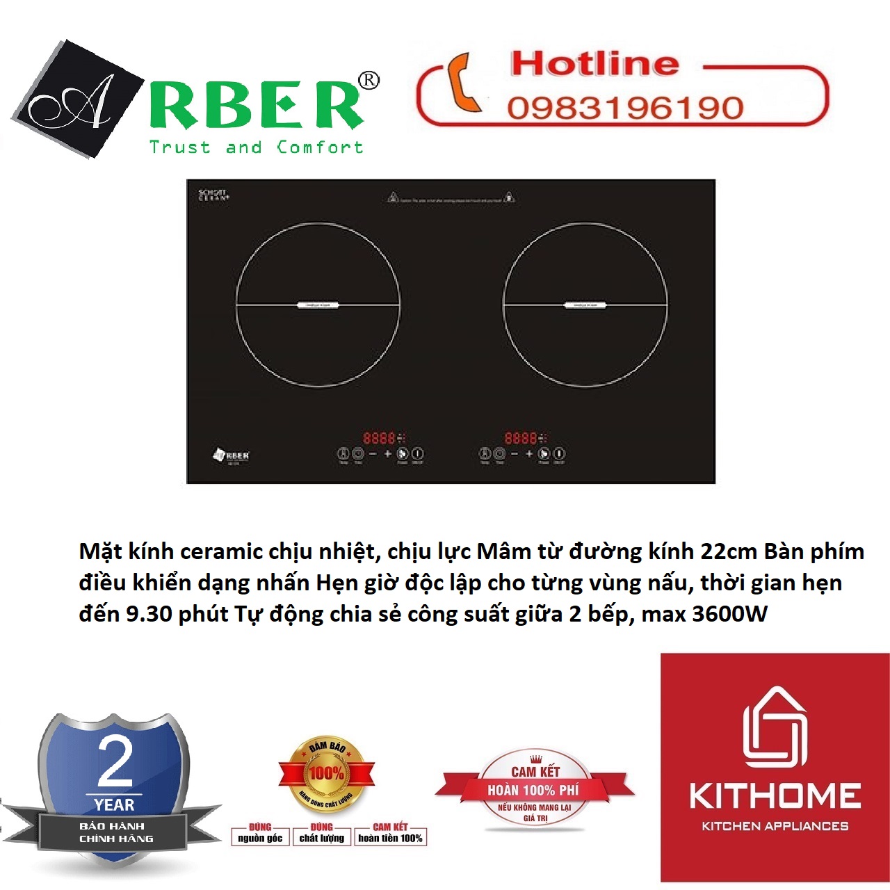Bếp Từ Đôi Arber AB-375 - Hàng Chính Hãng