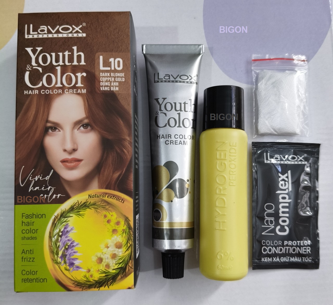 (Đồng Ánh Vàng Đậm) Kem Nhuộm Tóc Màu Thời Trang Lavox Youth&amp;Color L10 - Dark Blonde Copper Gold