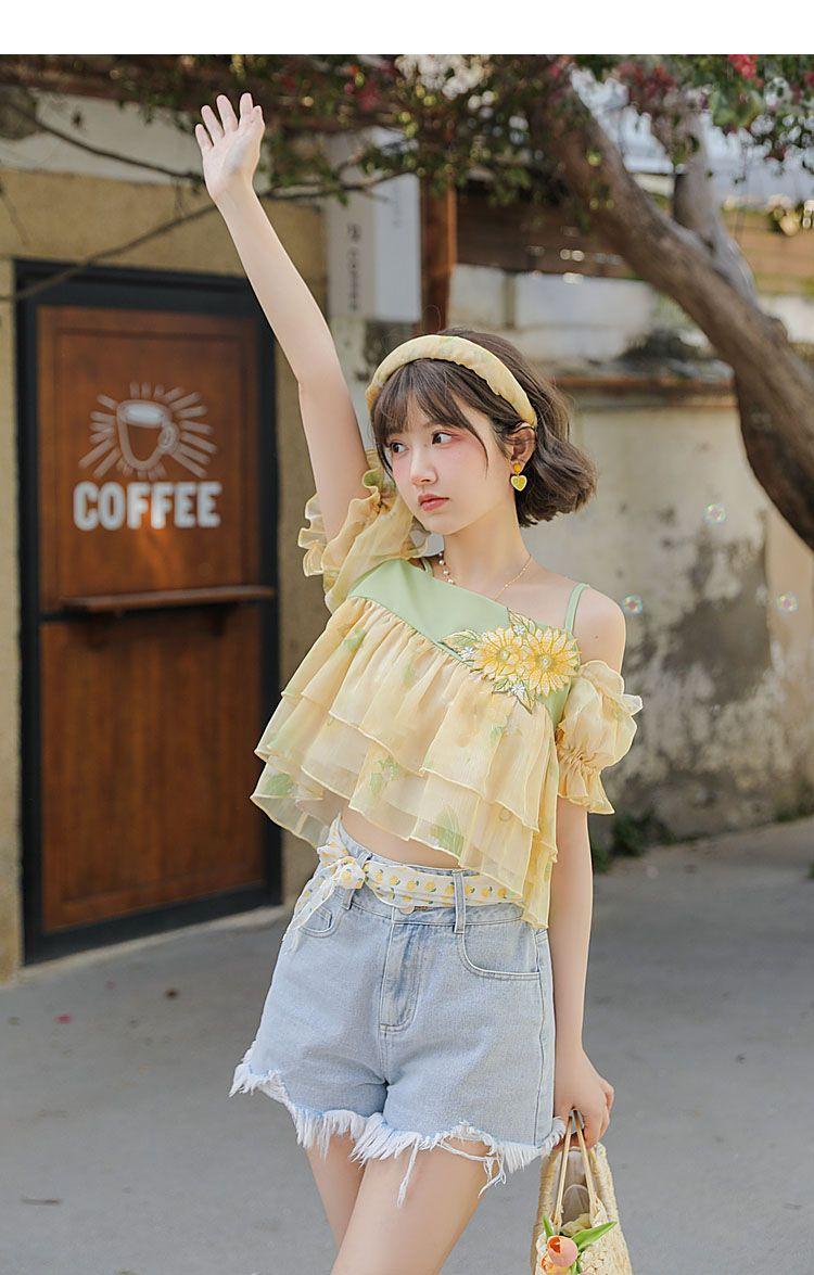 SHUANGYAN Mối tình đầu của hoa Hướng Dương, váy cưới kiểu Pháp, váy ngắn tay bong bóng, váy đồng quê, váy chị em thân thiết mùa hè.