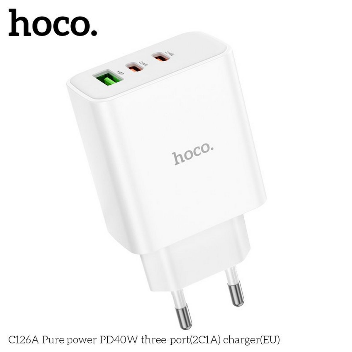 Cốc Sạc Nhanh Dành Cho Hoco C126A PD40W QC3.0 3 Cổng Sạc (1 Cổng Usb, 2 Cổng Type-C) Hàng Chính Hãng