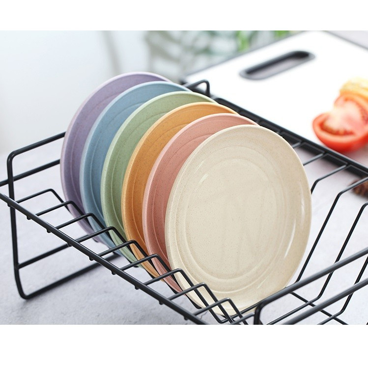 Set 6 đĩa nhựa lúa mạch 6 màu đựng thức ăn - Bộ đĩa tròn lúa mạch nhỏ gọn, tiện lợi, an toàn cho sức khỏe - Tặng miếng rửa bát silicon