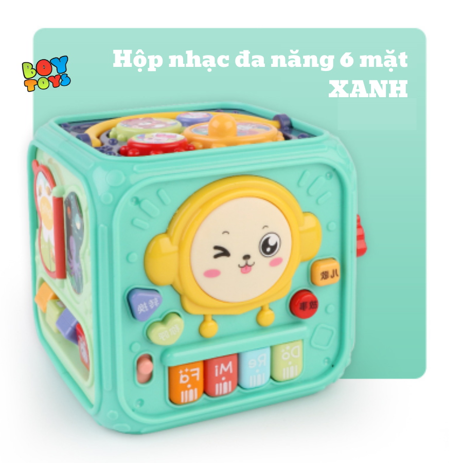 Hộp nhạc đa năng 6 mặt, hộp nhạc ô tô có đèn, nhạc, hình khối giúp bé phát triển tư duy và nhận biết màu sắc