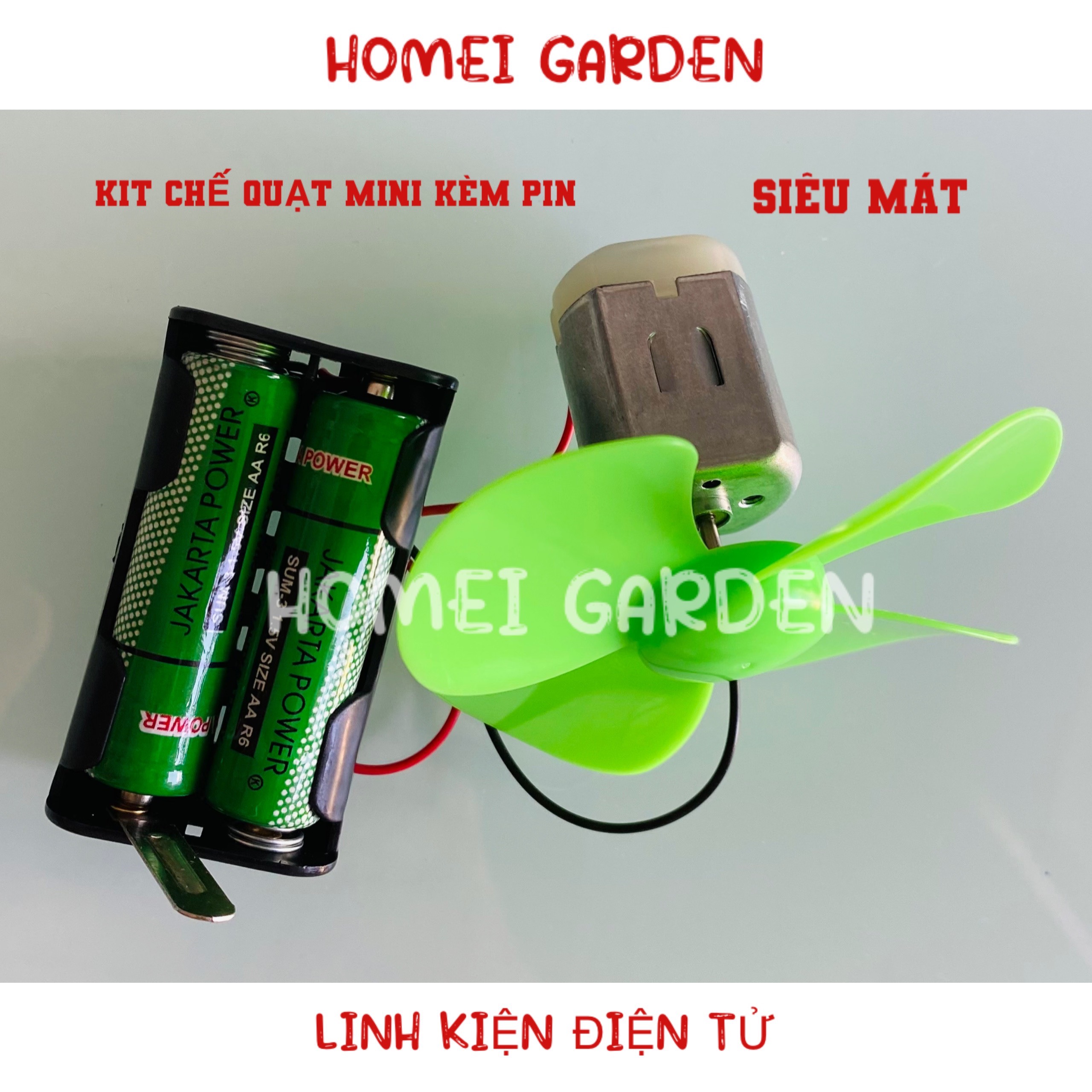 Bộ Kit chế quạt mini 3V - 6V tốc độ cao motor 280 cánh quạt 80mm đế pin kèm sẵn 2 viên pin DIY steam stem - HM0160