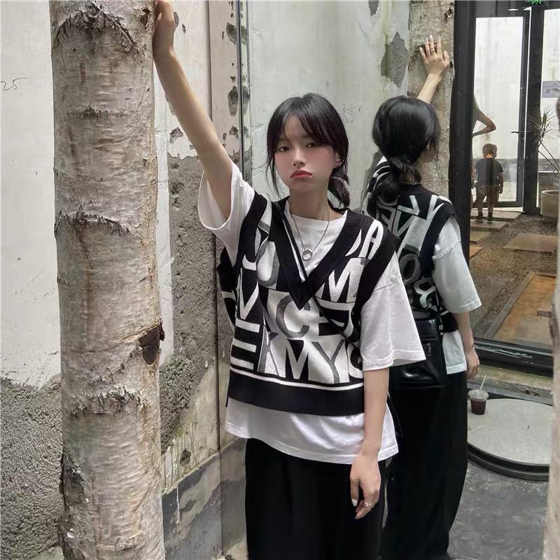 MS361 Áo len nữ gile hình chữ cá tính