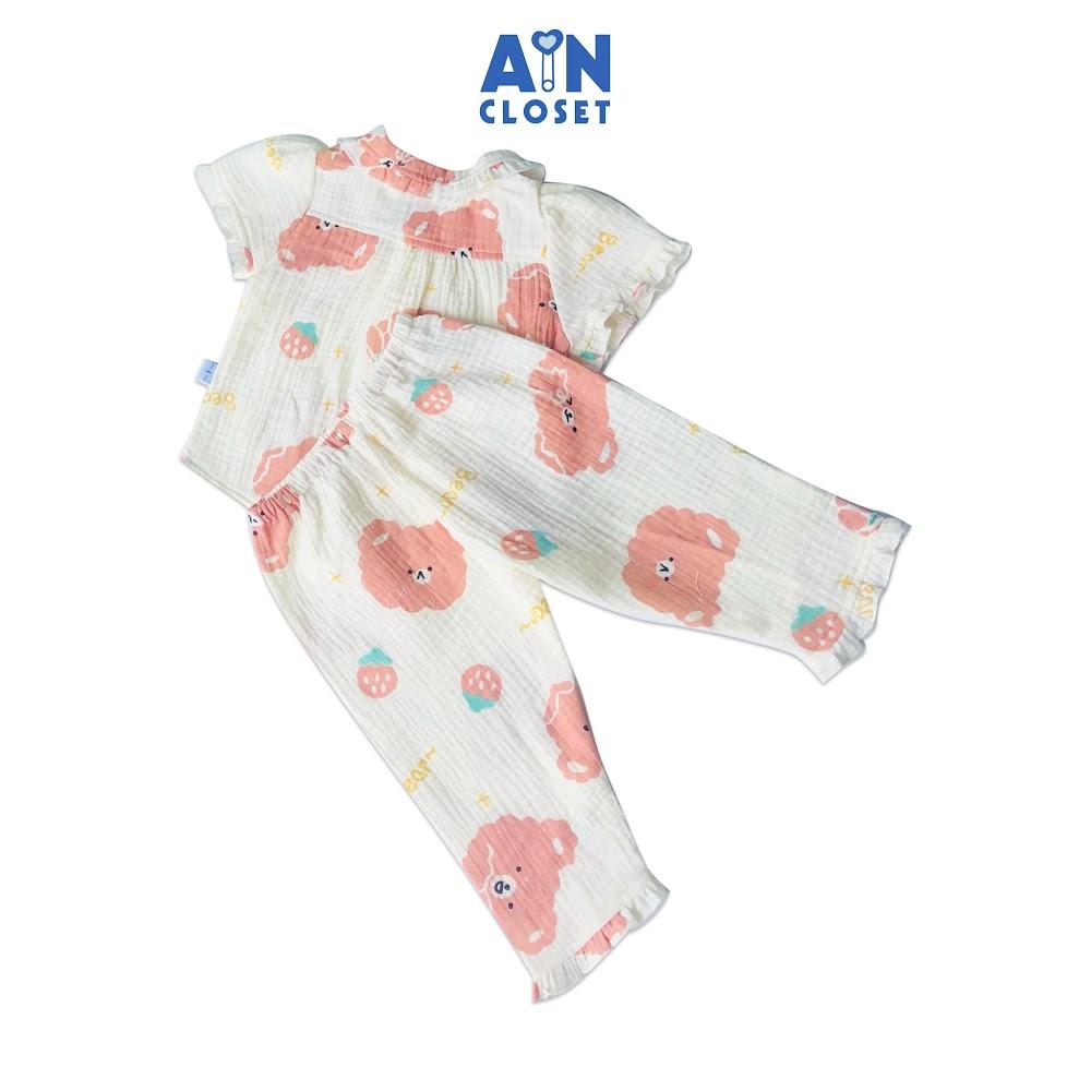 Bộ quần dài áo tay ngắn bé gái Họa tiết Gấu Misa xô muslin - AICDBGC9FFD1 - AIN Closet