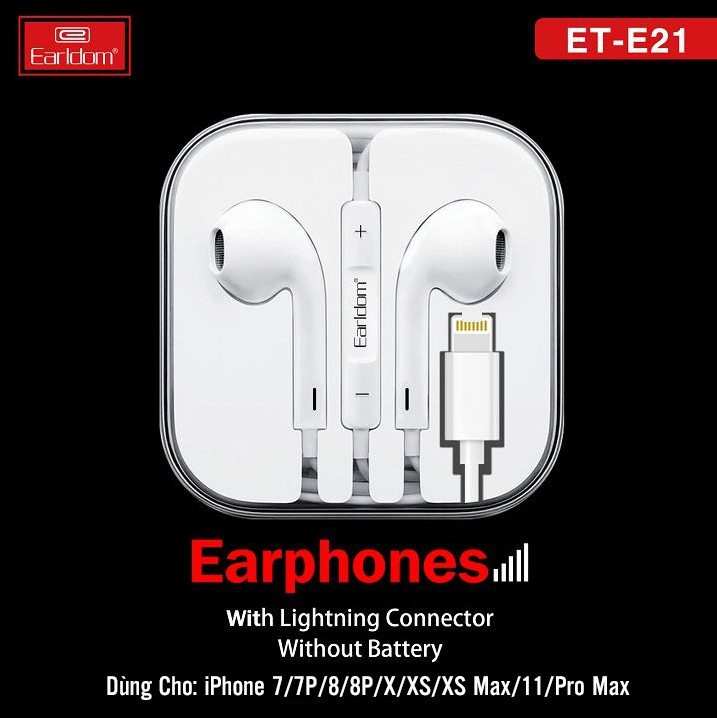 Tai Nghe Bluetooth Chân Lightning Earldom ET-E21 Cho iPhone 7/7P/8/8P/X/XS/XS Max/11/Pro Max - Hàng Chính Hãng