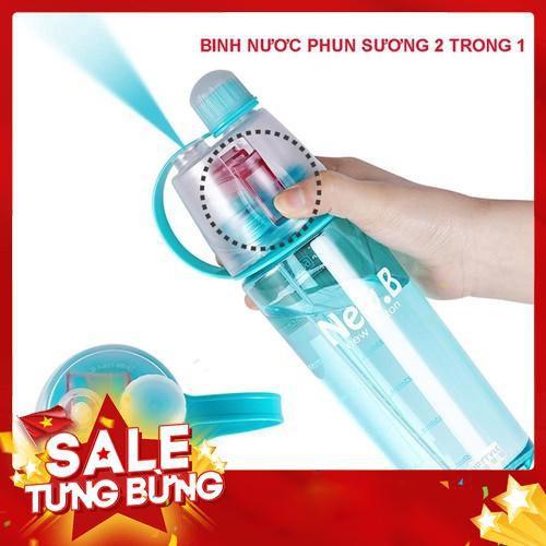 Bình nước thể thao 600ml có vòi xịt phun nước, bình nước thể thao phun sương 2 trong 1