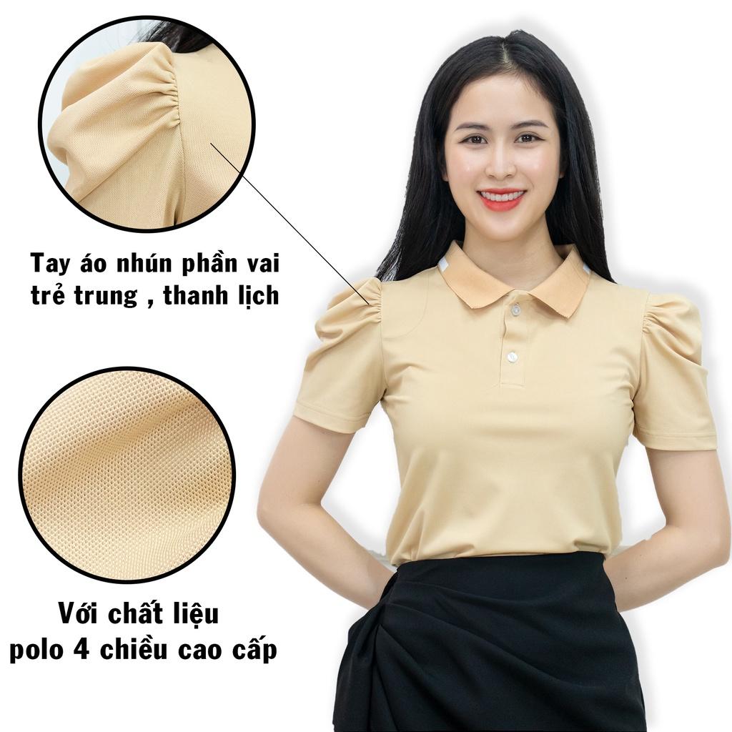 Áo polo nữ công sở có cổ AMYRA mắt chim phông trơn tay ngắn bo co giãn tốt thun trơn trắng đen thấm hút mồ hôi tốt AT032