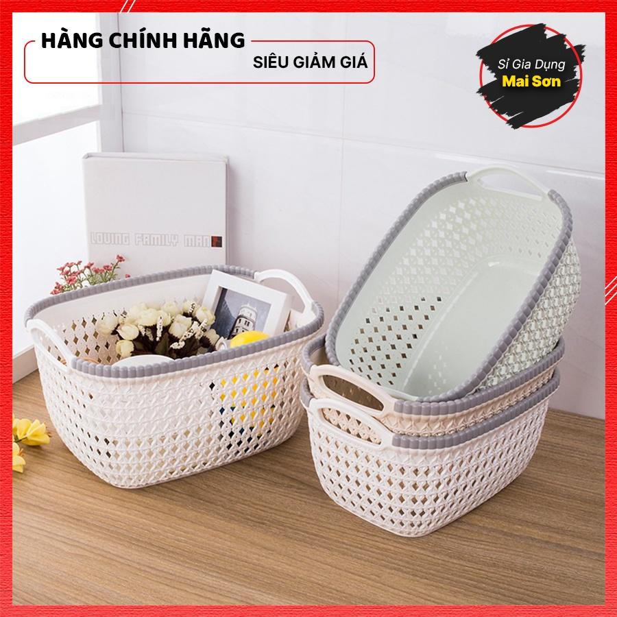 Combo 3 Rổ Nhựa Chữ Nhật Đan Giả Mây Đựng Đồ Đa Năng VIỆT NHẬT Giỏ Nhựa Đựng Đồ Có Tay Cầm Gọn Gàng Nhiều Size Tiện Lợi
